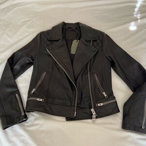 Brand new w/ tags black AllSaints Conroy Cargo Leather Moto Biker Jacket size 4